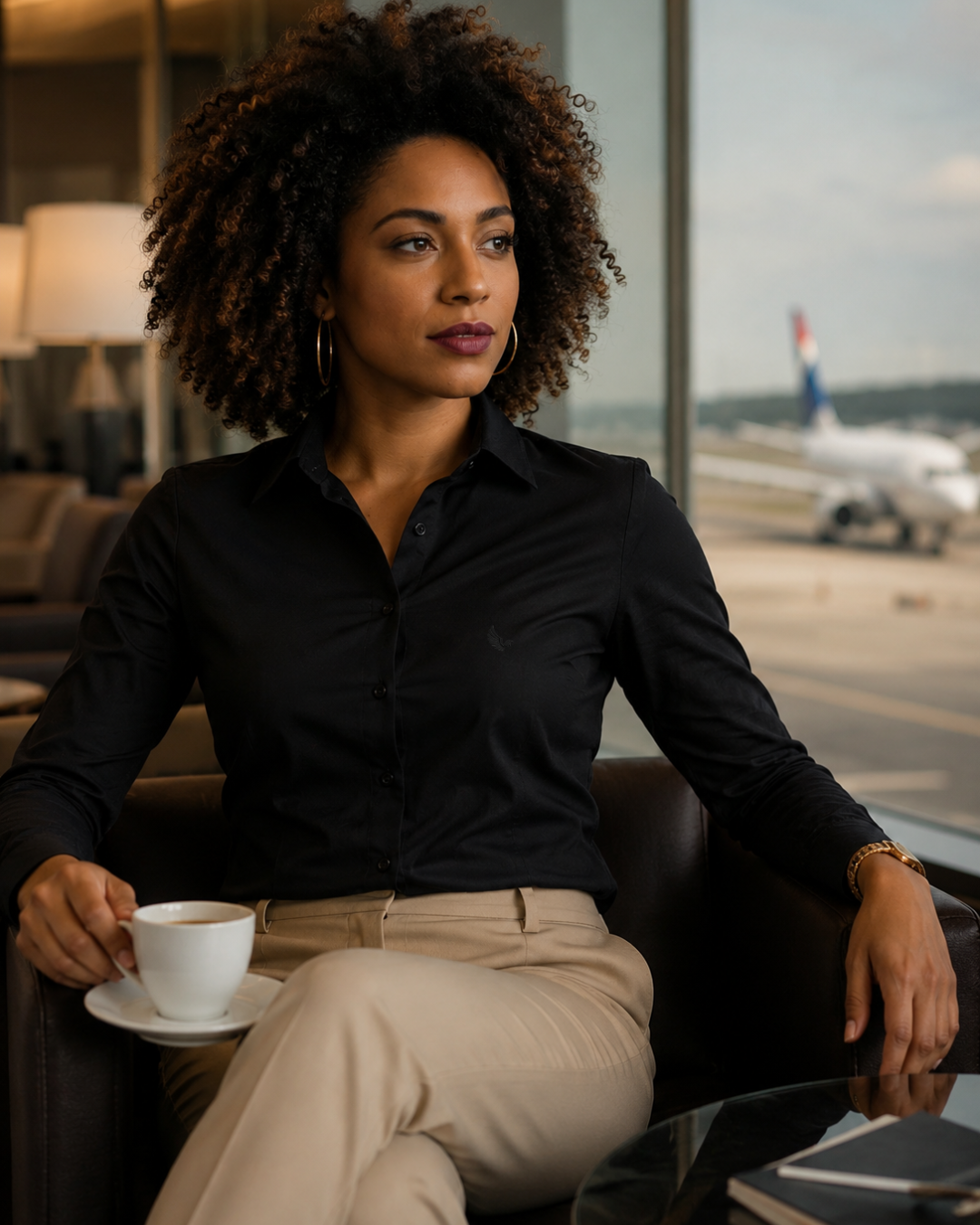 Camisa Manga Longa Donna Básica com Elastano Feminina
